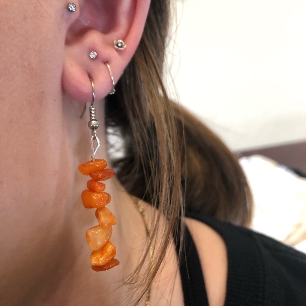 Homemade stone orange earrings